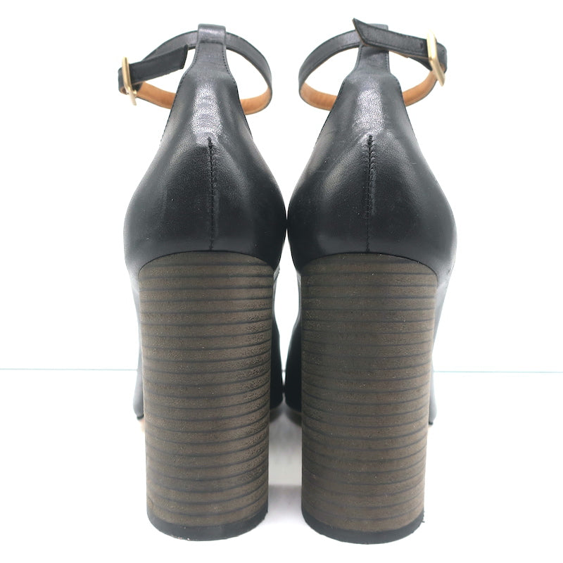 Chloe Ankle Strap Block Heel Pumps Black Leather Size 40
