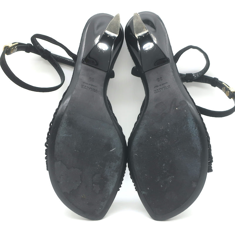 Khaite Amity Acrylic-Heel Ankle Strap Sandals Black Suede Size 38