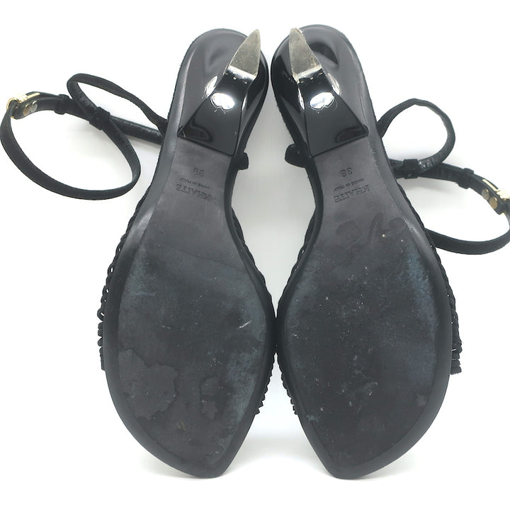 Khaite Amity Acrylic-Heel Ankle Strap Sandals Black Suede Size 38