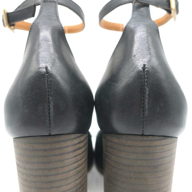 Chloe Ankle Strap Block Heel Pumps Black Leather Size 40