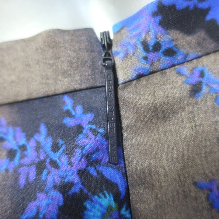 Christopher Kane Pleated Floral Print Organza Skirt Gray/Blue Size US 2