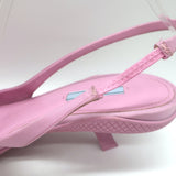Prada Gabardine Logo Plaque Slingback Pump Pink Size 40 Pointed Toe Kitten Heel