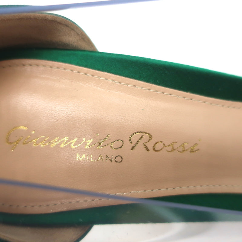 Gianvito Rossi Plexi Pumps Green Satin &amp; Clear PVC Size 37.5 Pointed Toe Heels