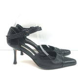 Manolo Blahnik d'Orsay Cap Toe Mary Jane Pumps Black Patent & Leather Size 39
