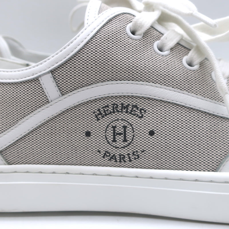 Hermes Get Low Top Sneakers Beige Canvas &amp; White Leather Size 43.5