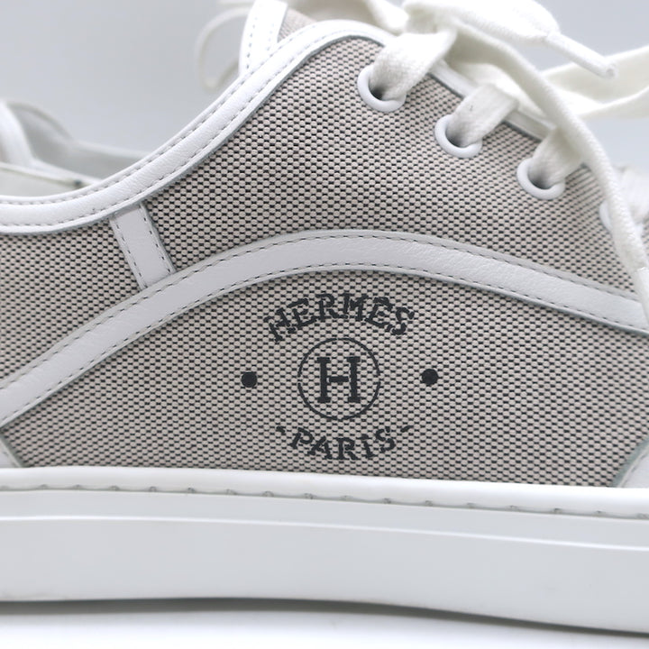 Hermes Get Low Top Sneakers Beige Canvas &amp; White Leather Size 43.5