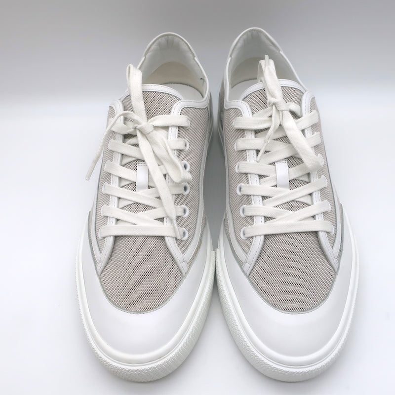 Hermes Get Low Top Sneakers Beige Canvas &amp; White Leather Size 43.5