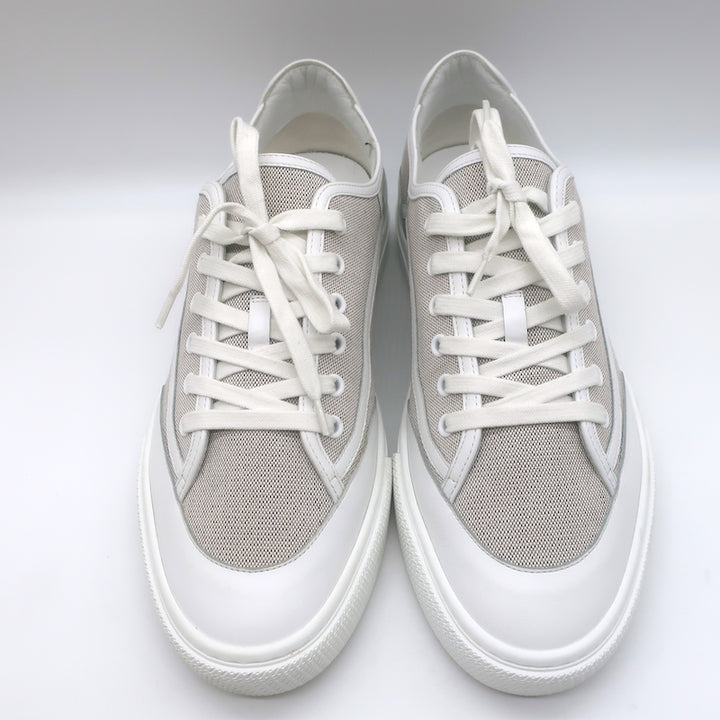 Hermes Get Low Top Sneakers Beige Canvas &amp; White Leather Size 43.5