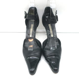 Manolo Blahnik d'Orsay Cap Toe Mary Jane Pumps Black Patent & Leather Size 39