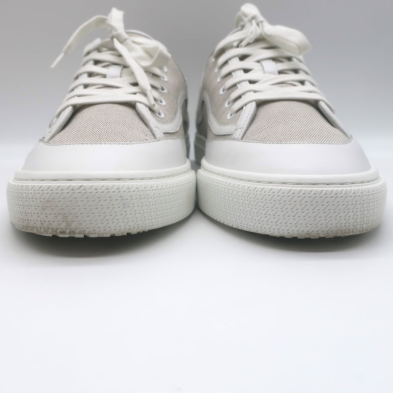Hermes Get Low Top Sneakers Beige Canvas &amp; White Leather Size 43.5