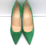 Christian Louboutin Kate 85 Pumps Green Suede Size 38 Pointed Toe Heels NEW