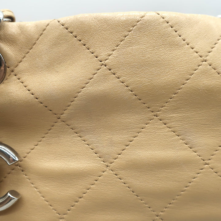 Chanel 2010 VIP Large Chain Strap Quilted Shoulder Bag Beige &amp; Black Leather