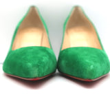 Christian Louboutin Kate 85 Pumps Green Suede Size 38 Pointed Toe Heels NEW