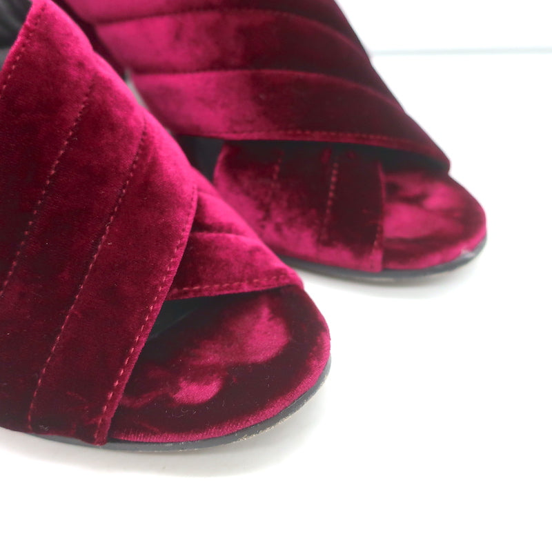 Lemare Crisscross Mule Sandals Burgundy Velvet Size 41 Open Toe Heels