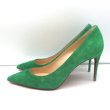Christian Louboutin Kate 85 Pumps Green Suede Size 38 Pointed Toe Heels NEW