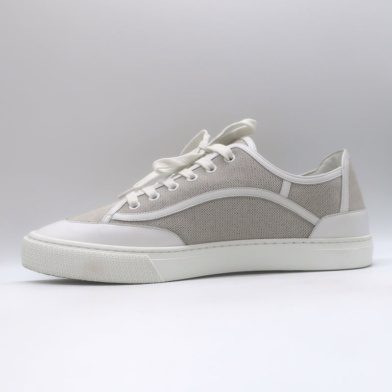 Hermes Get Low Top Sneakers Beige Canvas &amp; White Leather Size 43.5