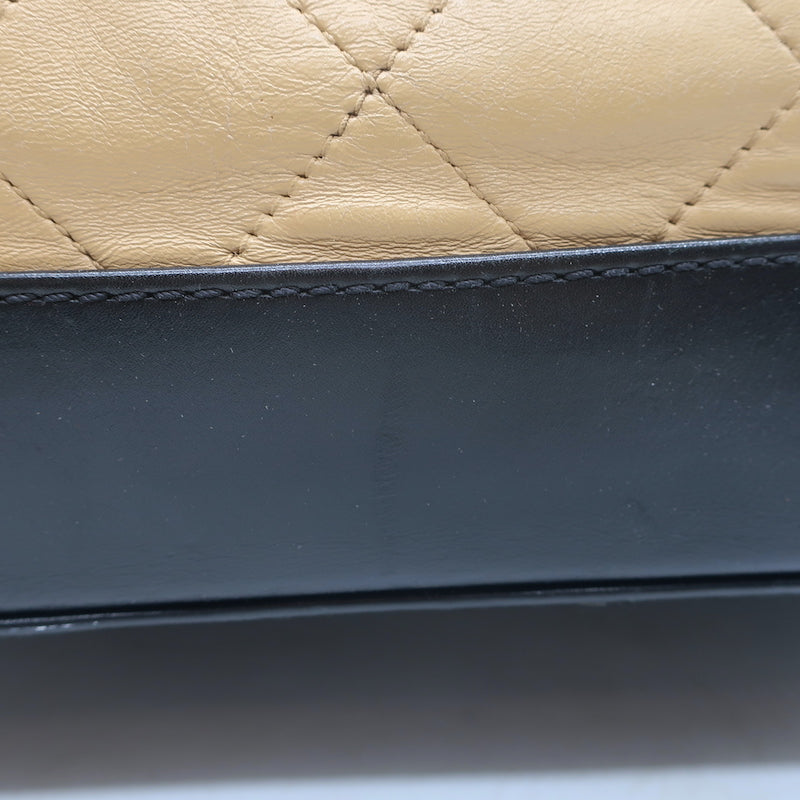Chanel 2010 VIP Large Chain Strap Quilted Shoulder Bag Beige &amp; Black Leather