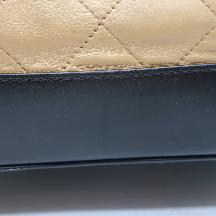 Chanel 2010 VIP Large Chain Strap Quilted Shoulder Bag Beige &amp; Black Leather