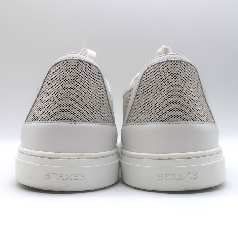 Hermes Get Low Top Sneakers Beige Canvas &amp; White Leather Size 43.5
