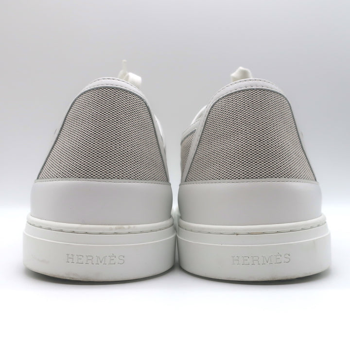 Hermes Get Low Top Sneakers Beige Canvas &amp; White Leather Size 43.5