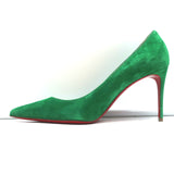 Christian Louboutin Kate 85 Pumps Green Suede Size 38 Pointed Toe Heels NEW