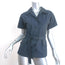 Christian Dior Belted Chambray Shirt Blue Cotton-Blend Size 38 Short Sleeve Top