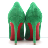 Christian Louboutin Kate 85 Pumps Green Suede Size 38 Pointed Toe Heels NEW