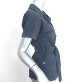 Christian Dior Belted Chambray Shirt Blue Cotton-Blend Size 38 Short Sleeve Top