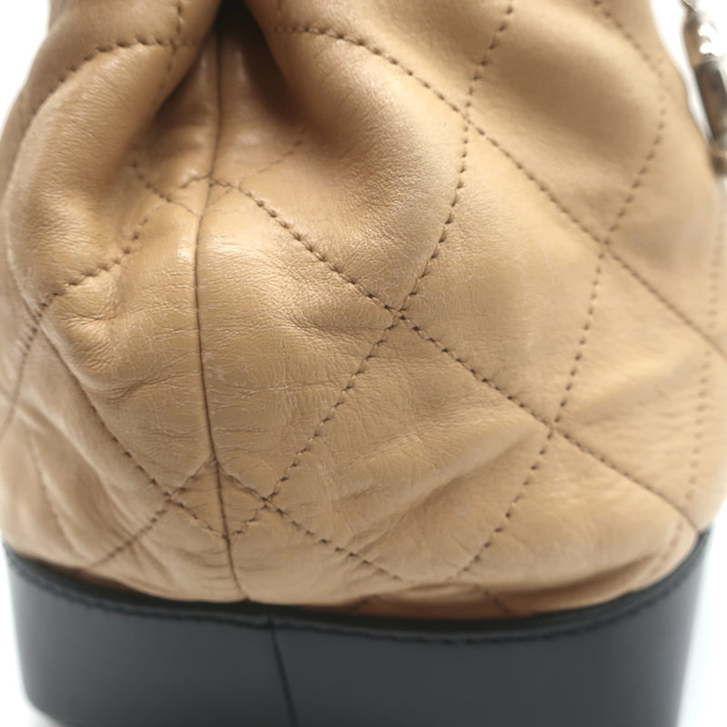 Chanel 2010 VIP Large Chain Strap Quilted Shoulder Bag Beige &amp; Black Leather