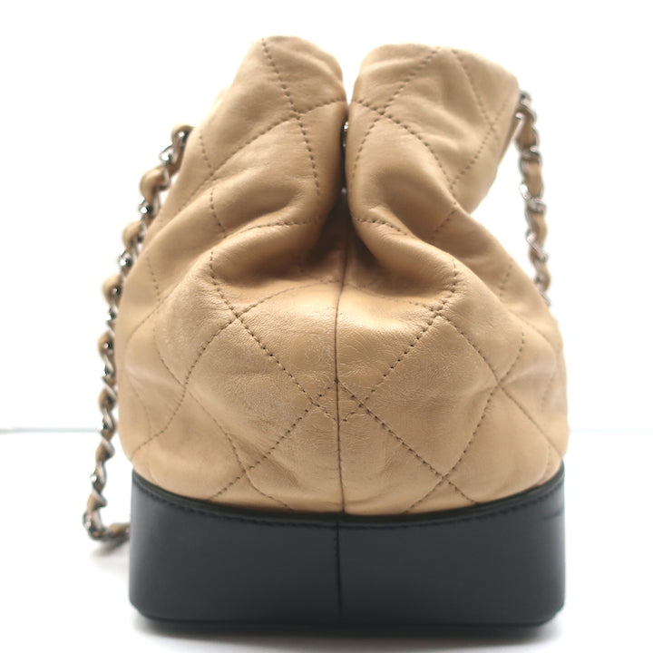 Chanel 2010 VIP Large Chain Strap Quilted Shoulder Bag Beige &amp; Black Leather