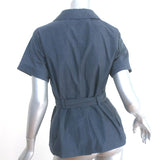 Christian Dior Belted Chambray Shirt Blue Cotton-Blend Size 38 Short Sleeve Top