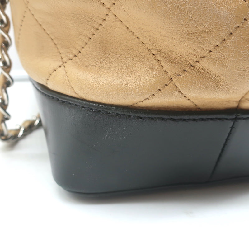 Chanel 2010 VIP Large Chain Strap Quilted Shoulder Bag Beige &amp; Black Leather