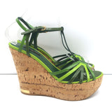 Louis Vuitton Summertime Cork Wedge Sandals Green Patent Leather Size 37.5