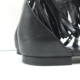Saint Laurent Studded Fringe Sandals Black Leather Size 40.5 Flat Thong