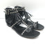 Saint Laurent Studded Fringe Sandals Black Leather Size 40.5 Flat Thong