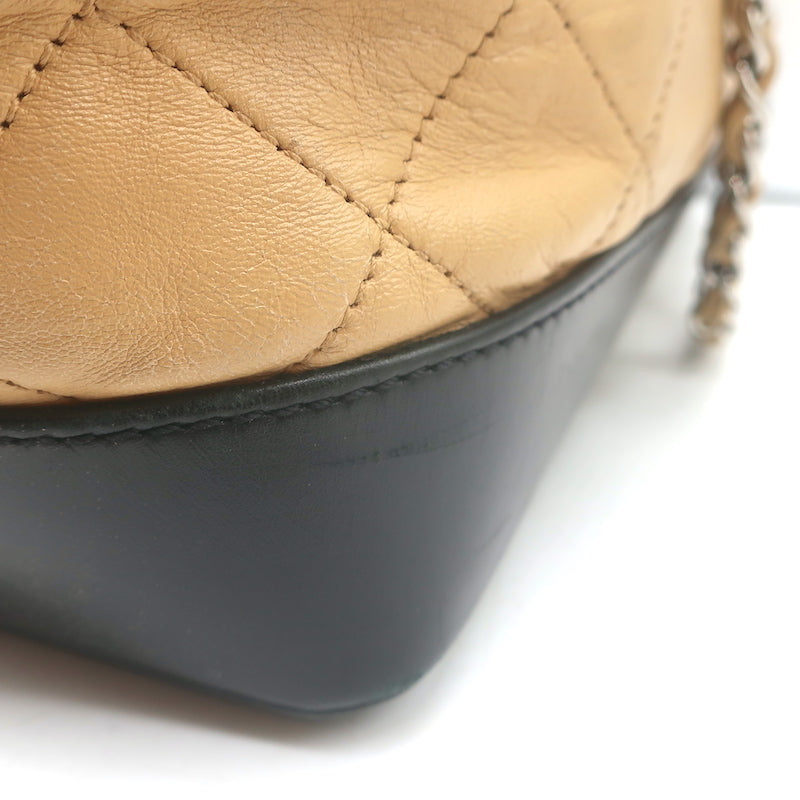 Chanel 2010 VIP Large Chain Strap Quilted Shoulder Bag Beige &amp; Black Leather