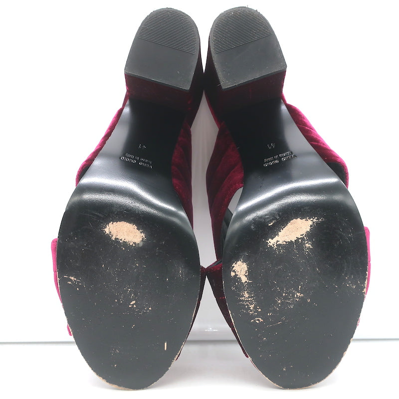 Lemare Crisscross Mule Sandals Burgundy Velvet Size 41 Open Toe Heels