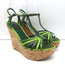 Louis Vuitton Summertime Cork Wedge Sandals Green Patent Leather Size 37.5