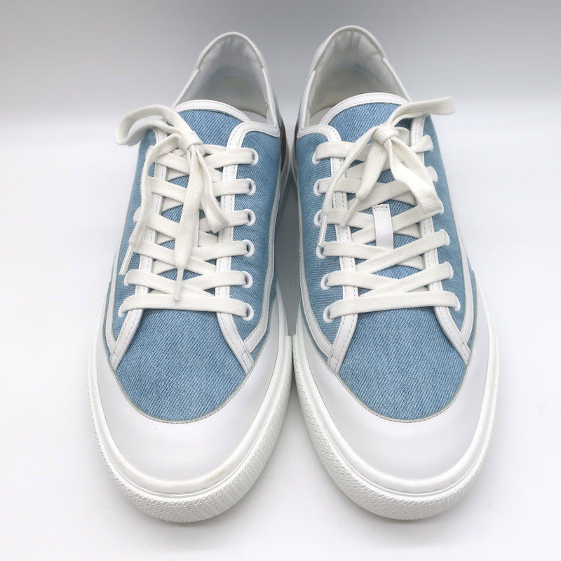 Hermes Get Low Top Sneakers Blue Denim &amp; White Leather Size 43.5