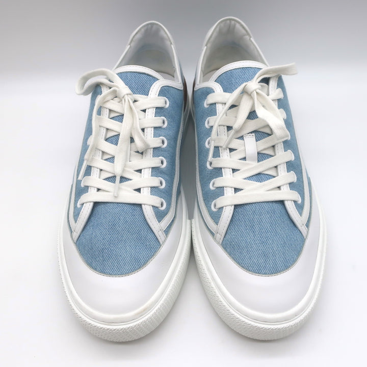 Hermes Get Low Top Sneakers Blue Denim &amp; White Leather Size 43.5