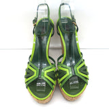 Louis Vuitton Summertime Cork Wedge Sandals Green Patent Leather Size 37.5
