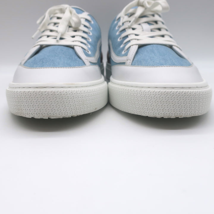 Hermes Get Low Top Sneakers Blue Denim &amp; White Leather Size 43.5