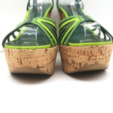 Louis Vuitton Summertime Cork Wedge Sandals Green Patent Leather Size 37.5