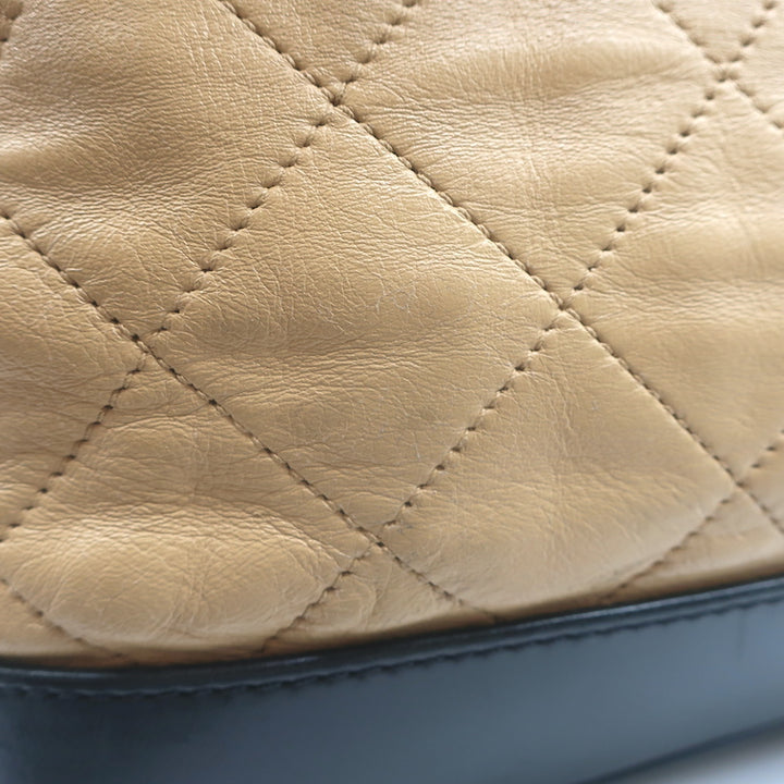 Chanel 2010 VIP Large Chain Strap Quilted Shoulder Bag Beige &amp; Black Leather