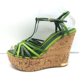Louis Vuitton Summertime Cork Wedge Sandals Green Patent Leather Size 37.5