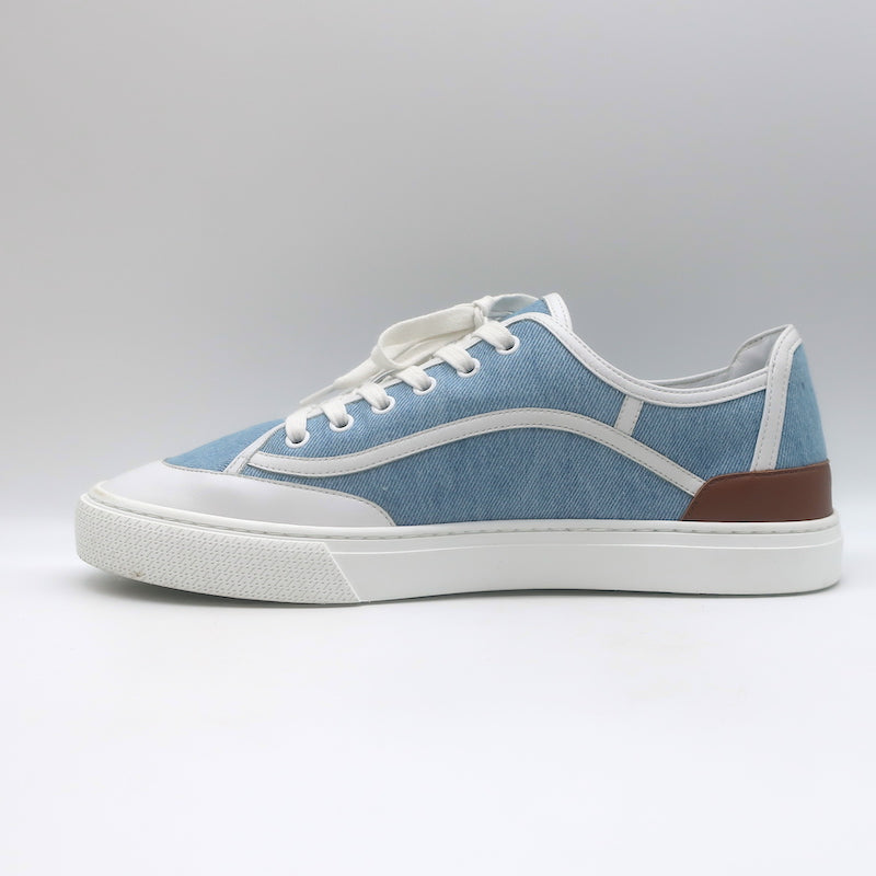 Hermes Get Low Top Sneakers Blue Denim &amp; White Leather Size 43.5