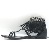 Saint Laurent Studded Fringe Sandals Black Leather Size 40.5 Flat Thong