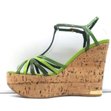 Louis Vuitton Summertime Cork Wedge Sandals Green Patent Leather Size 37.5