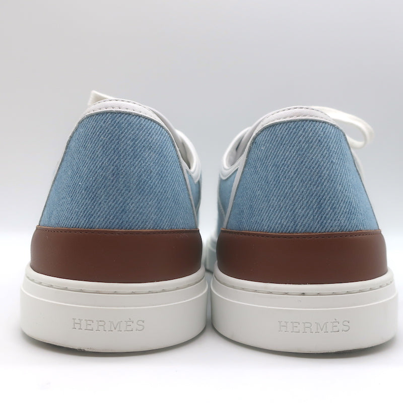 Hermes Get Low Top Sneakers Blue Denim &amp; White Leather Size 43.5