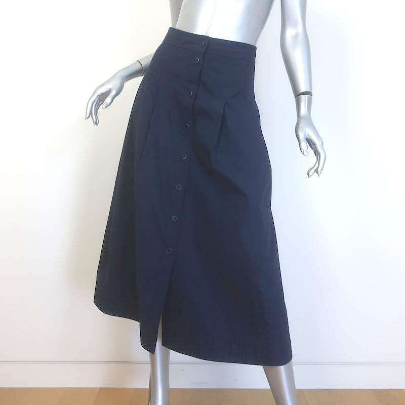 Ulla Johnson Petra Pleated Button-Front Midi Skirt Navy Cotton Size 00